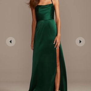 Shiny Charmeuse Cowl Neck Slip Dress with Slit for SALE